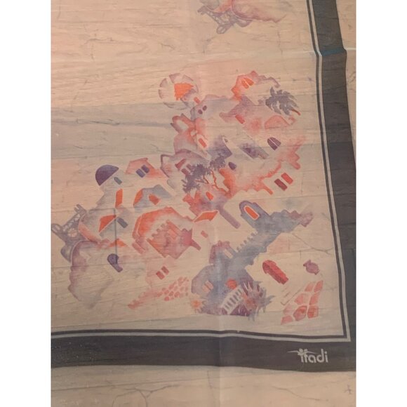 Vintage Itadi Abstract Print Sheer Scarf 29" x 29" - Picture 3 of 9